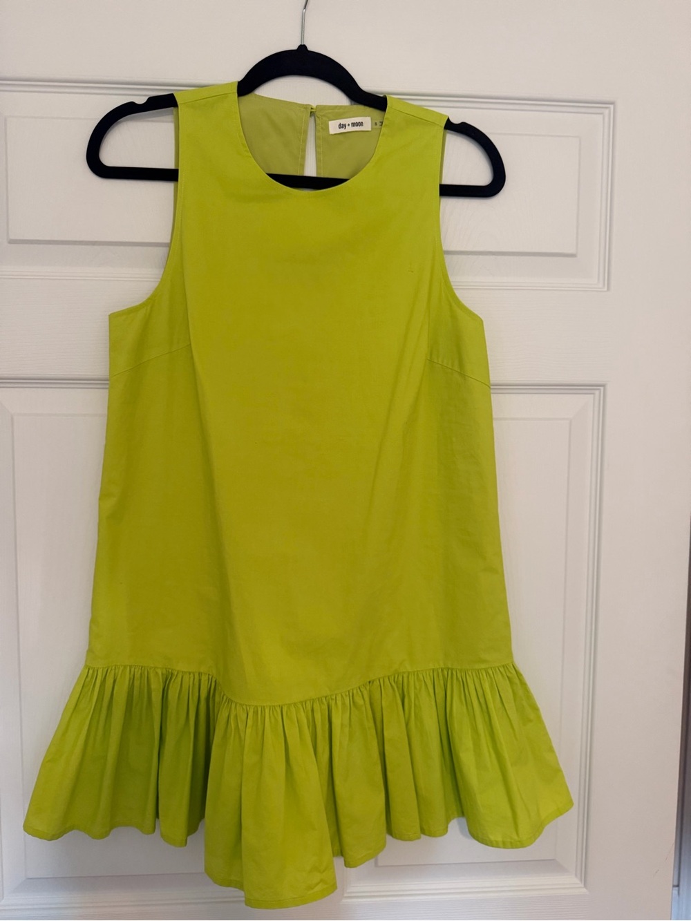 Day + Moon Lime Green Sleeveless Ruffle-Hem Mini Dress